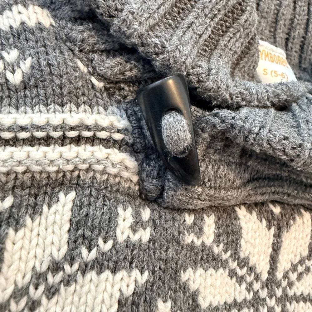 Gymboree Shawl Collar Sweater Boys S 5-6 Grey Fair Isle Snowflake Toggle Knit